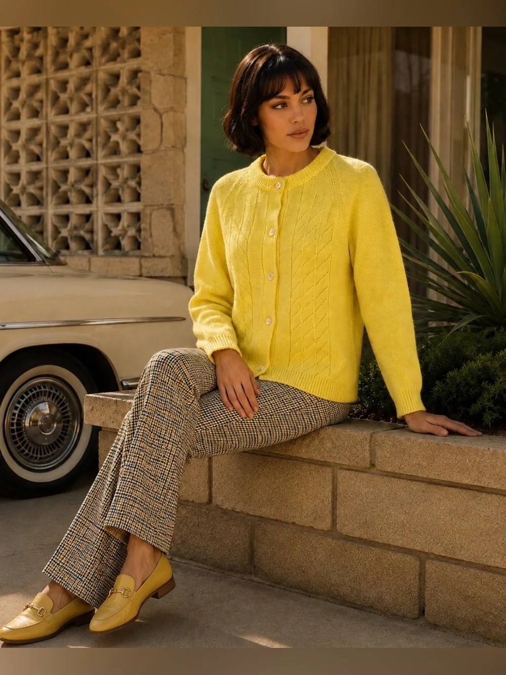 NWT Vintage 50’s 60’s Carol Brent Yellow Knit button Cardigan Size 36 - Picture 10 of 10
